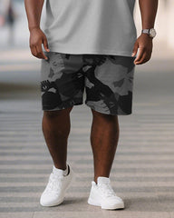 Big & Tall Men's Grey Skull Animal Print Round Neck Short Sleeve T-Shirt Shorts Suit