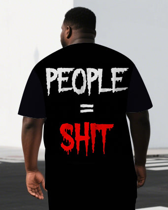 Men's Simple Punk Style People=Shit Back Lettering Big & Tall Casual Short-Sleeve T-shirt 2-Piece Set