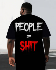 Men's Simple Punk Style People=Shit Back Lettering Big & Tall Casual Short-Sleeve T-shirt 2-Piece Set
