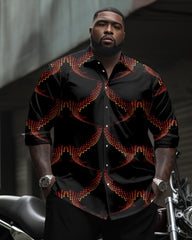 Men's Big & Tall Retro Irregular Geometric Long Sleeve Lapel Shirt 2 Piece Set