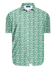 Men's Plus Size Abstract Geometric Leaf Silhouette Green Lapel Short Sleeve Shirt