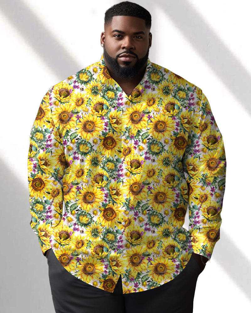 Colorful Sunflower Big Men's Long Sleeve Lapel Shirt