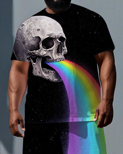 Skull Full of Hope Men's Funny Rainbow Skull Print Big & Tall Short Sleeve T-shirt 2-Piece Set