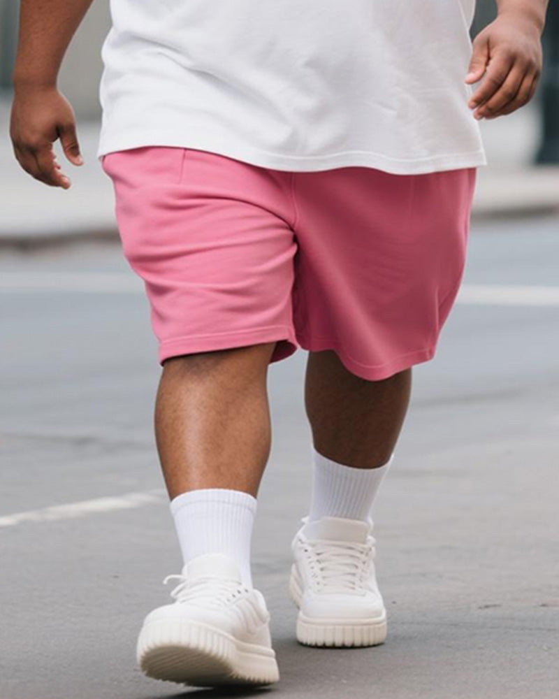 Big & Tall Men's Pink Inspirational Simple Be Big Letter Printed Crew Neck Short Sleeve T-shirt Shorts Suit