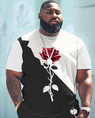 Men's Plus Size Colorblock Rose Print Large Men's Set