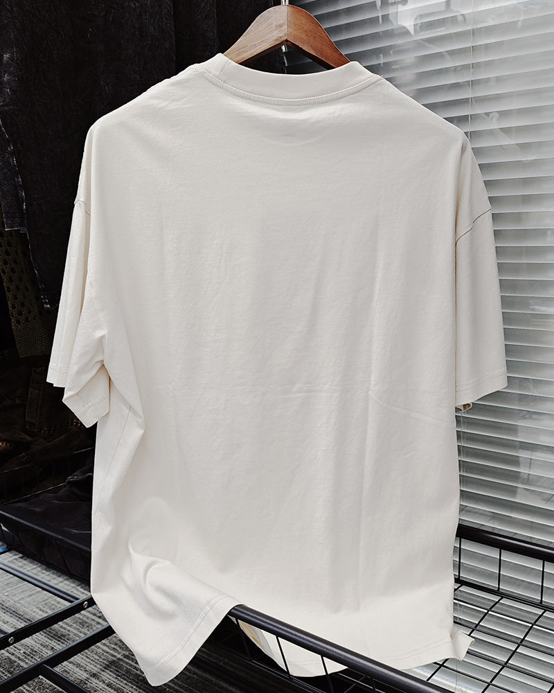 M-XL Street Fashion White Figure Collage Rivet Letter Print Round Neck Short Sleeve T-Shirt