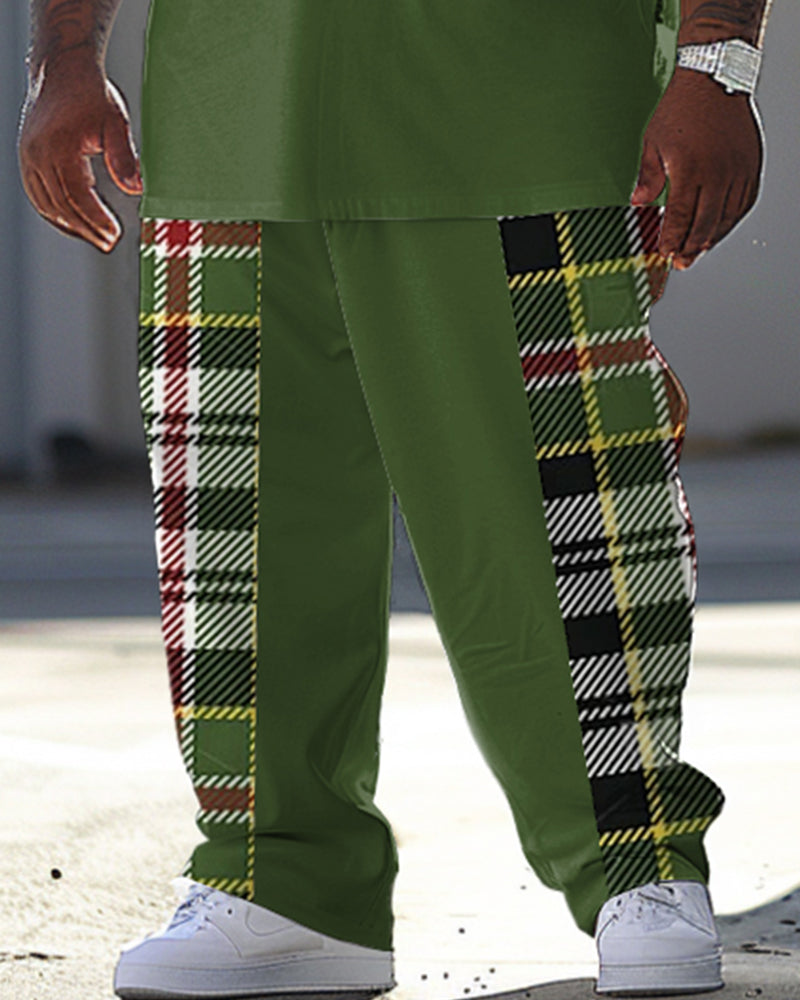 Men's Big & Tall Casual Plaid Pattern Printed T-shirt Trousers Set