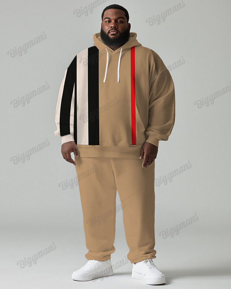 Men's Daily Casual Khachi Black And White Stripe Print Plus Size Hoodie Suit