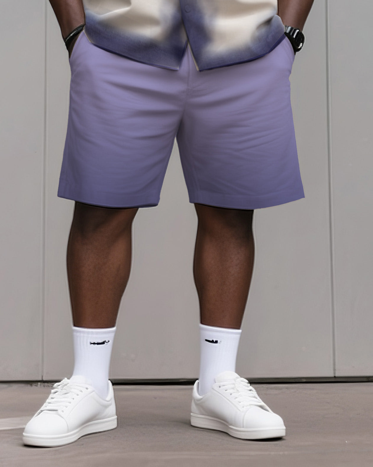 Big & Tall Men's Daily Leisure. Artistic Gradient Creative Print Shirt Shorts Suit