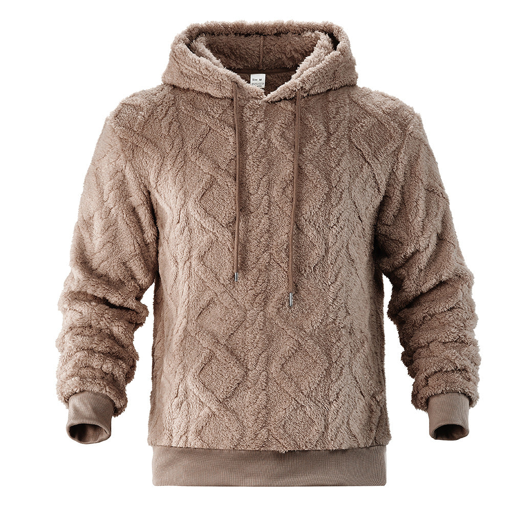 S-3XLTexture Plush Diamond Hooded Loose Fleece-lined Sweatshirt