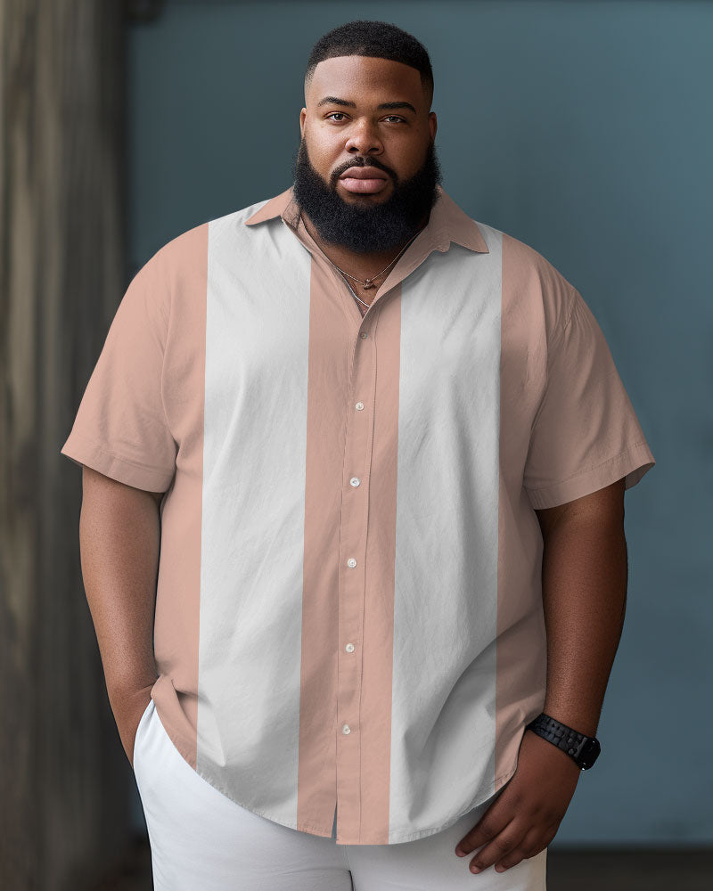 Big Guys Color Block Bowling Casual Beach Short Sleeve Shirt