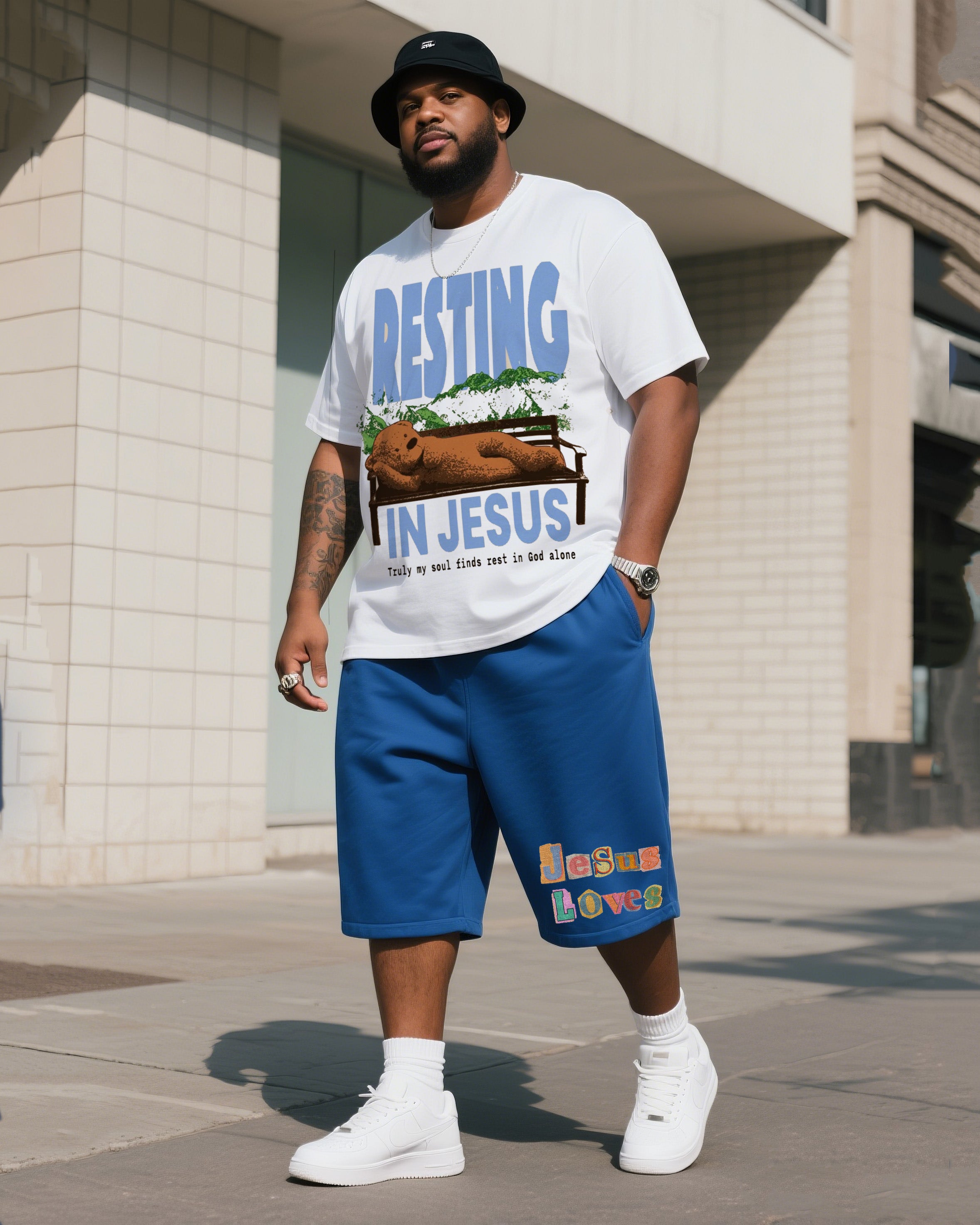 Big Man's Daily Leisure Belief Series Design Short Sleeve T-Shirt Shorts Suit