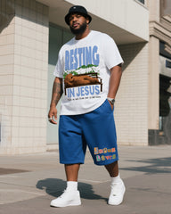 Big Man's Daily Leisure Belief Series Design Short Sleeve T-Shirt Shorts Suit