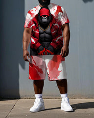 Big & Tall Men's Tie Dye Gorillas Street Fashion Short Sleeve T-shirt and Short Set