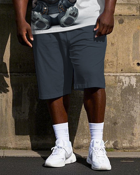 Men's Hip Hop Street Fashion Cartoon Jacket Bear Printed Casual Big Size Short Sleeve T-shirt Shorts Set