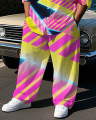 Big Guy's Abstract Artistic Geometric Pattern Theme Casual Long Sleeve Shirt Pants Set