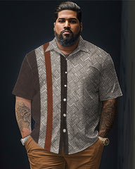 Contrast Color Geometric Classic Printed Big Men's Short-sleeved Pants Set
