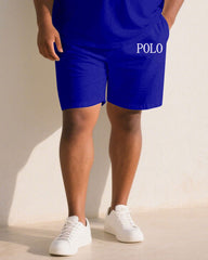 Big & Tall Men Black & Red & Blue Color Matching Chest Small Logo Printed Crew Neck Short Sleeve T-shirt Shorts Suit