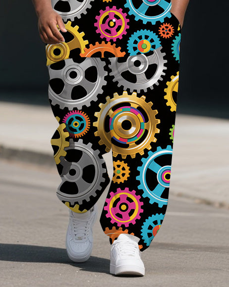 Big Guy's Fashion Cartoon Mechanical Roulette Printed Casual Short-Sleeve Shirt Pants Sets