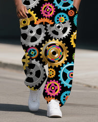 Big Guy's Fashion Cartoon Mechanical Roulette Printed Casual Short-Sleeve Shirt Pants Sets
