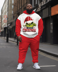 Big Men's Christmas Merry Christmas Green Monster Hoodie Set