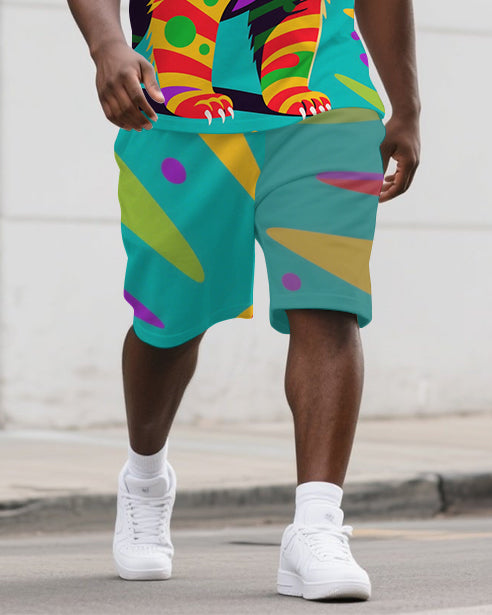 Big Men's Street Fashion Funny Bear Cartoon Casual Short-Sleeve Polo Shirt & Shorts Set