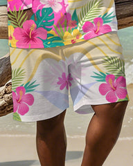 Men's Plus Size Hawaiian Pink Otter Drinking Cocktail Print Short Sleeve T-Shirt Shorts Suit