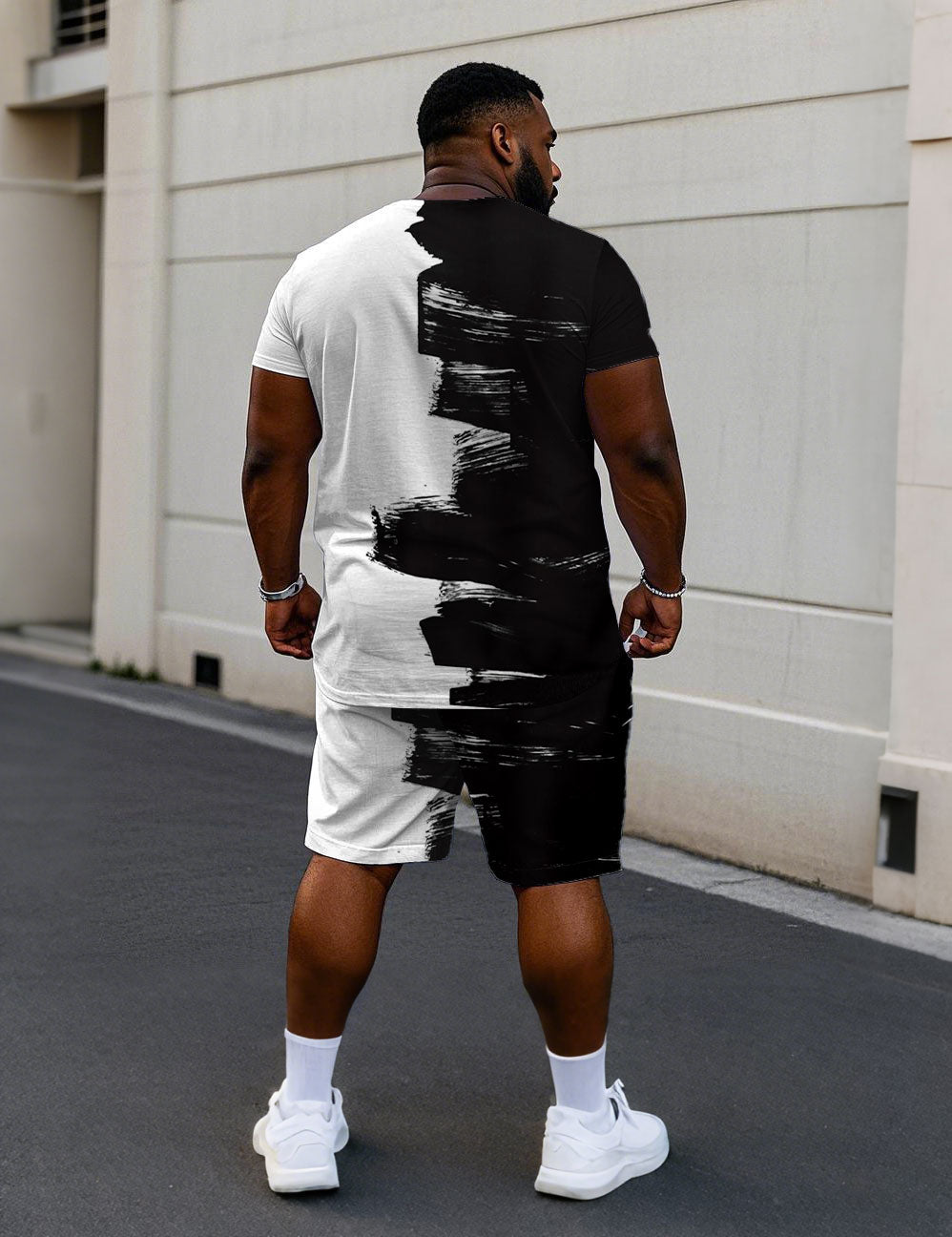 Men's Plus Size Street Fashion Brush Chest Letter Print Short Sleeve T-Shirt Shorts Suit