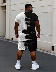Men's Plus Size Street Fashion Brush Chest Letter Print Short Sleeve T-Shirt Shorts Suit