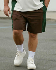 Big & Tall Men's Brown Green Geometric Letter Printed Round Neck Short Sleeve T-shirt Shorts Suit