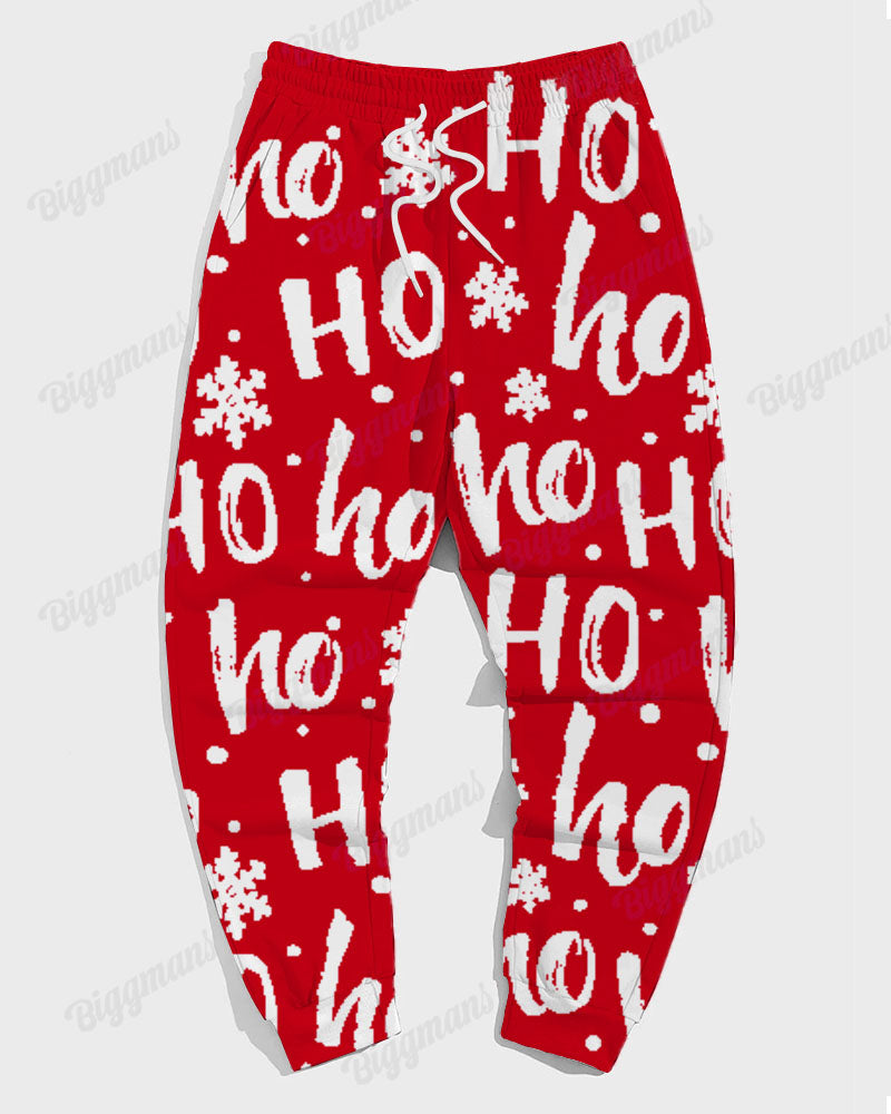Men's Christmas Red Cartoon Alphabet Print Big and Tall Hoodie Set