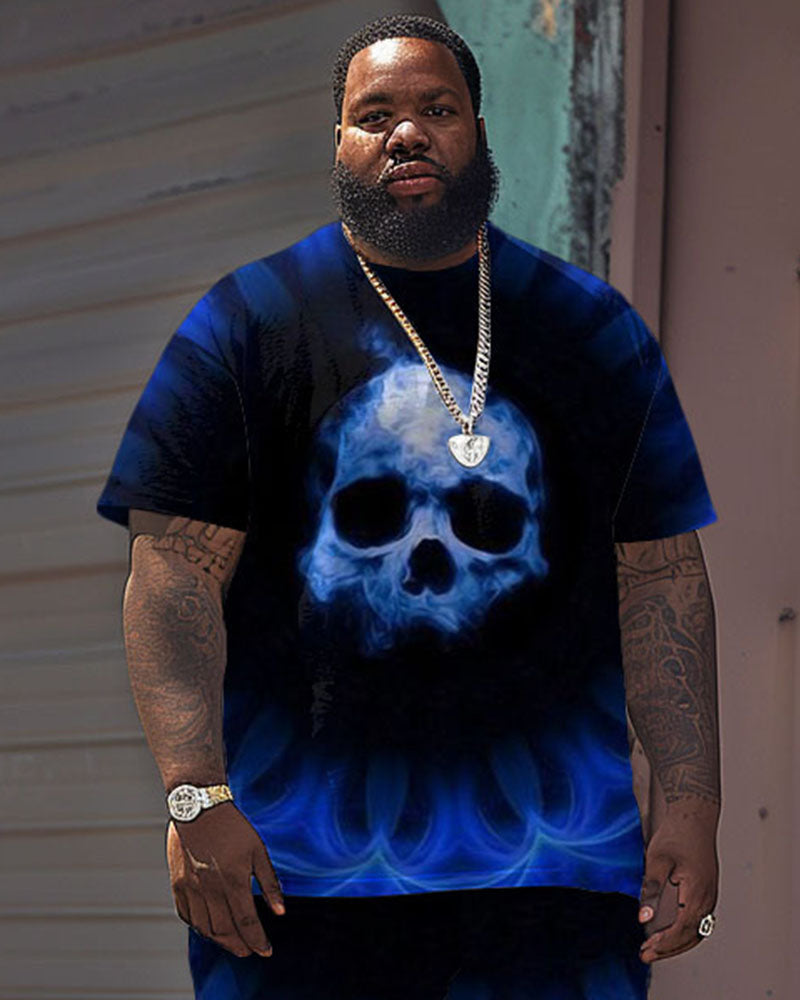 Men's Plus Size Street Casual Skull Ghost Printed T-Shirt Shorts Suit