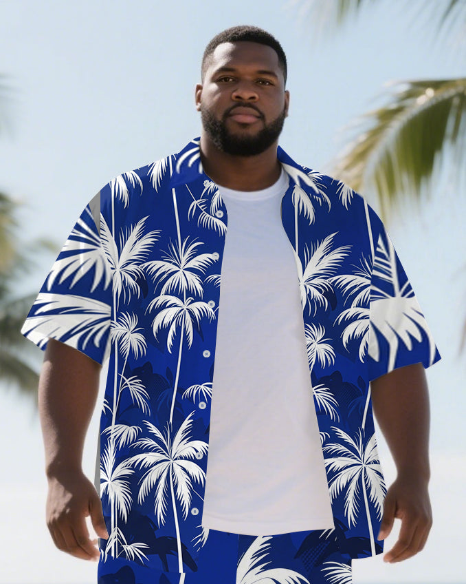 Men's Big and Tall Hawaiian Coconut Trees Theme 2-Piece Short Sleeve Shirt Shorts Set