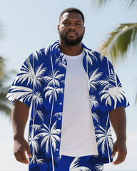 Men's Big and Tall Hawaiian Coconut Trees Theme 2-Piece Short Sleeve Shirt Shorts Set