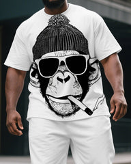 Big & Tall Men's Hip Hop Sunglass Smoking Gorillas Print Short-Sleeved T-shirt and Short Set
