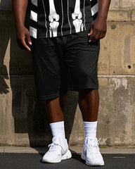 Big Men's Classic Skeleton Printed Street Fashion Short Sleeve T-Shirt Shorts Set