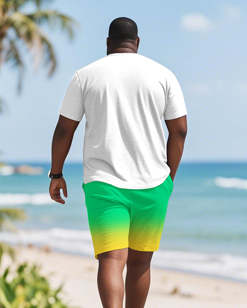 Men's Plus Size Hawaiian Coconut Tree Letter Print Round Neck Short Sleeve T-Shirt Shorts Suit