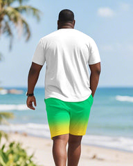 Men's Plus Size Hawaiian Coconut Tree Letter Print Round Neck Short Sleeve T-Shirt Shorts Suit