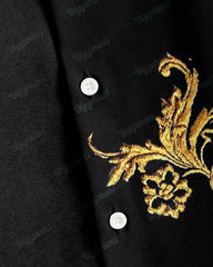 Men's Big and Tall Floral Pattern Lapel Vintage Long Sleeve Shirt
