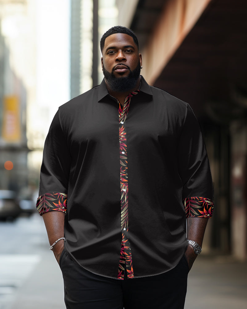 Men's Large Size Casual Minimalist Patterns Lapel Black Long Sleeve Shirt