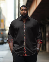 Men's Large Size Casual Minimalist Patterns Lapel Black Long Sleeve Shirt