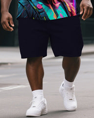 Men's Hip Hop Dreamy Nylon Gorillas Print Casual Big & Tall Short-Sleeve T-shirt & Short Set