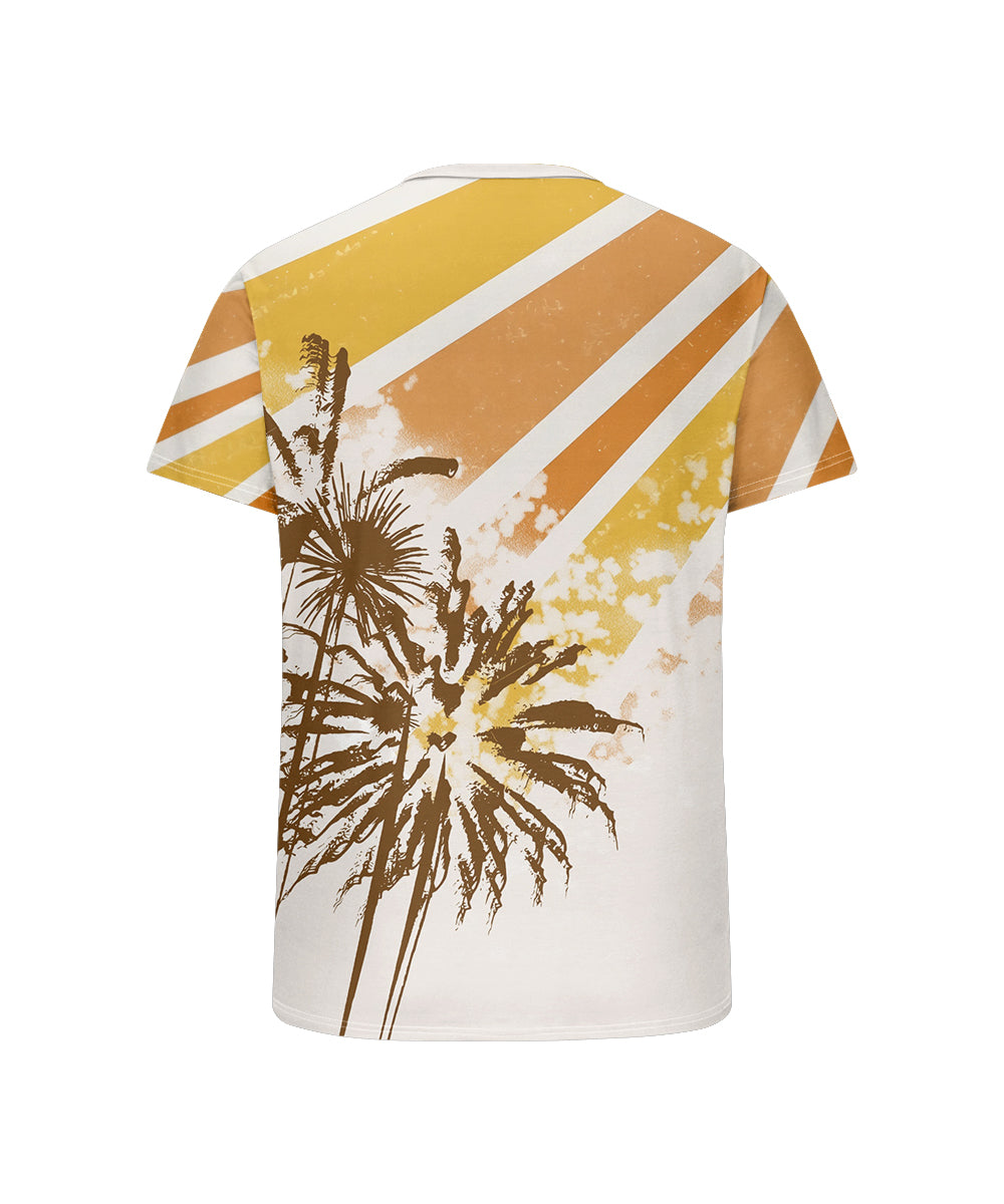 Men's Plus Size Daily Casual Yellow Striped Coconut Tree Print Henley Collar Button Short Sleeve T-Shirt