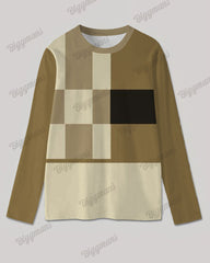 Men's Plus Size Khaki Colorblock Striped Geometric Print Long Sleeve T-Shirt Trousers Suit