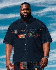 Men's Plus Size Splicing Stripe Funny Fashion Cartoon Pattern Printed Short Sleeve Shirt Shorts Set