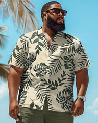Big Guy Hawaiian Tropical Leaf Print Green Shirt Shorts Set