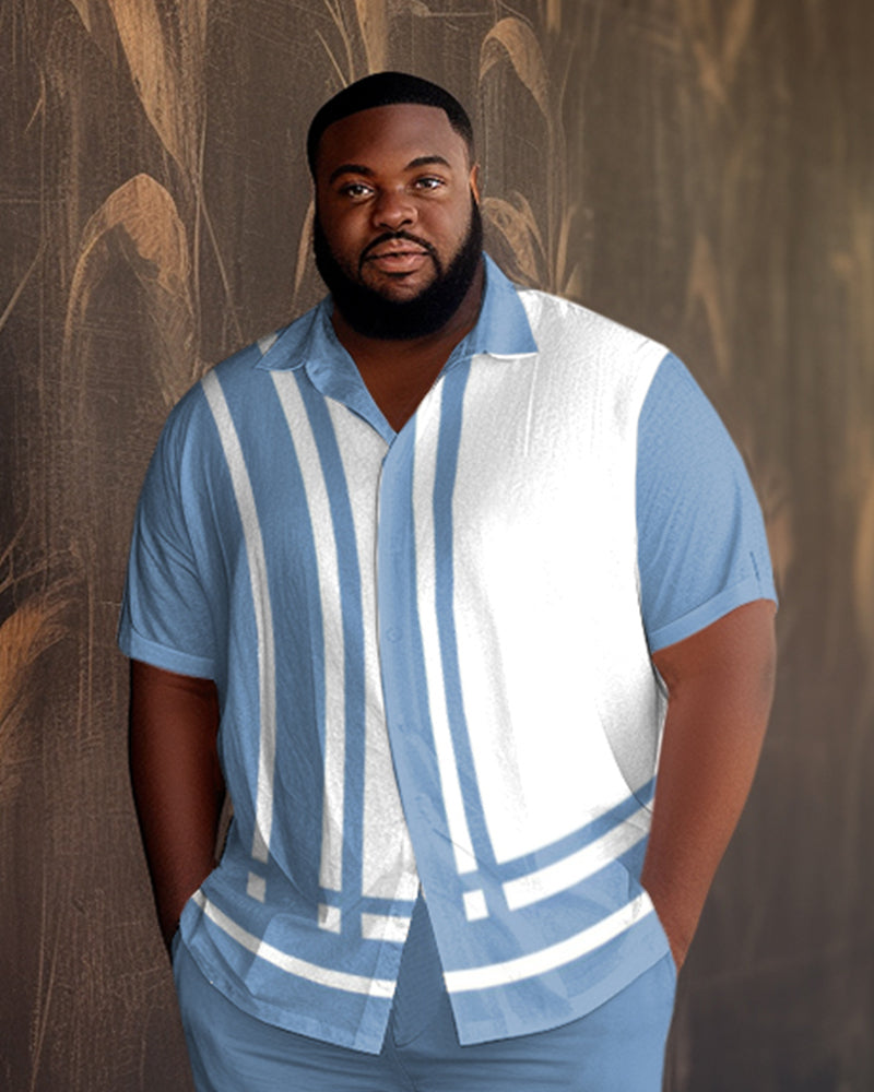 Men's Blue Stitching White Gradient Short Sleeve Walking Set