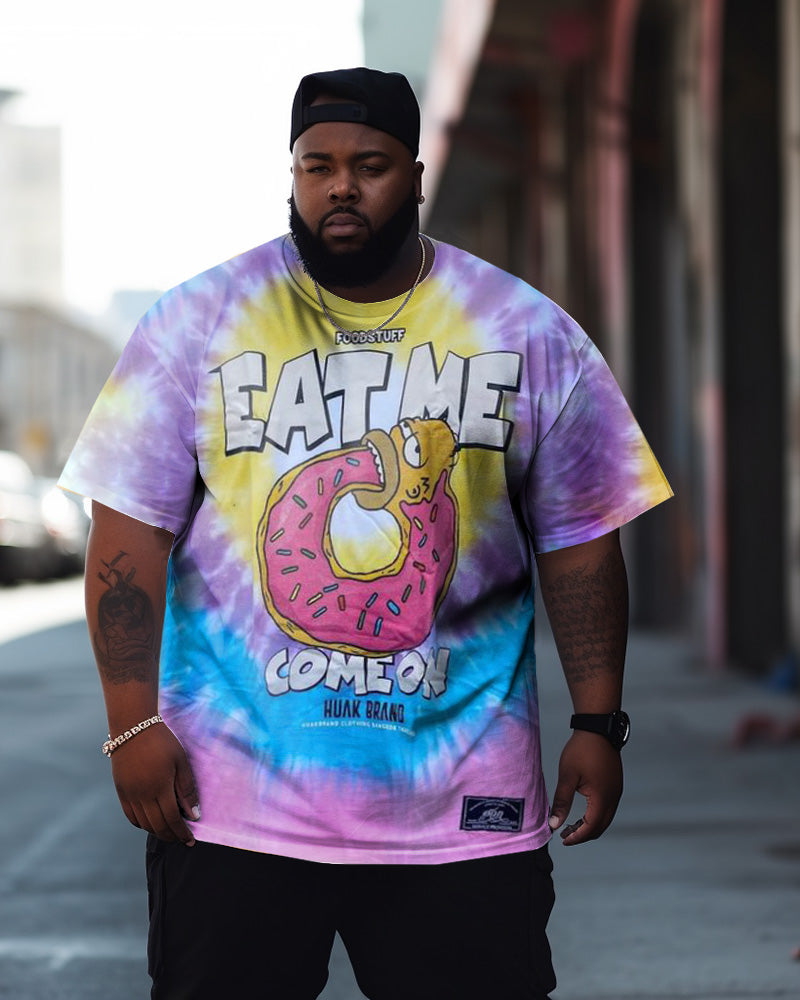 Big Guys Street Eat Me Donuts Tie Dye Graffiti Short Sleeve Crew Neck T-Shirt