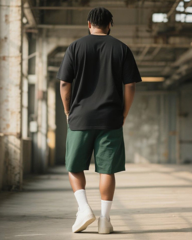 Big & Tall Men's Retro Japan Tokyo Tsukiji OTC Market Printed Round Neck Short Sleeve T-Shirt Shorts Suit