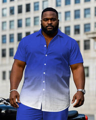 Men's Plus Size Simple Blue Gradient Short Sleeve Shirt Trousers Suit